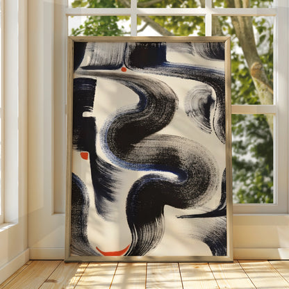 Abstract Brushstroke Wall Art, Monochrome Black Cream Print, Bold Modern Poster, Gallery Wall Decor