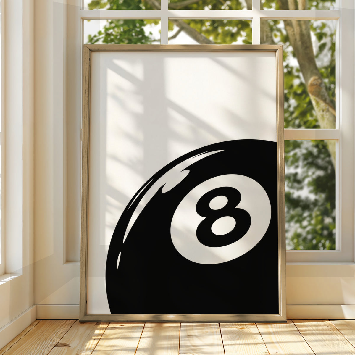 8 Ball Pool Print, Monochrome Wall Art, Black and White Poster, Minimalist Snooker Decor