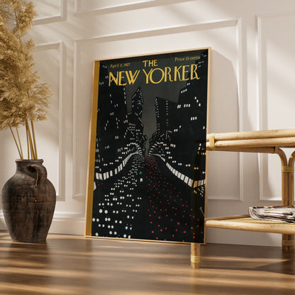 New Yorker 1927 Cover Poster, NYC Night Skyline Art Deco Wall Art Print, Vintage