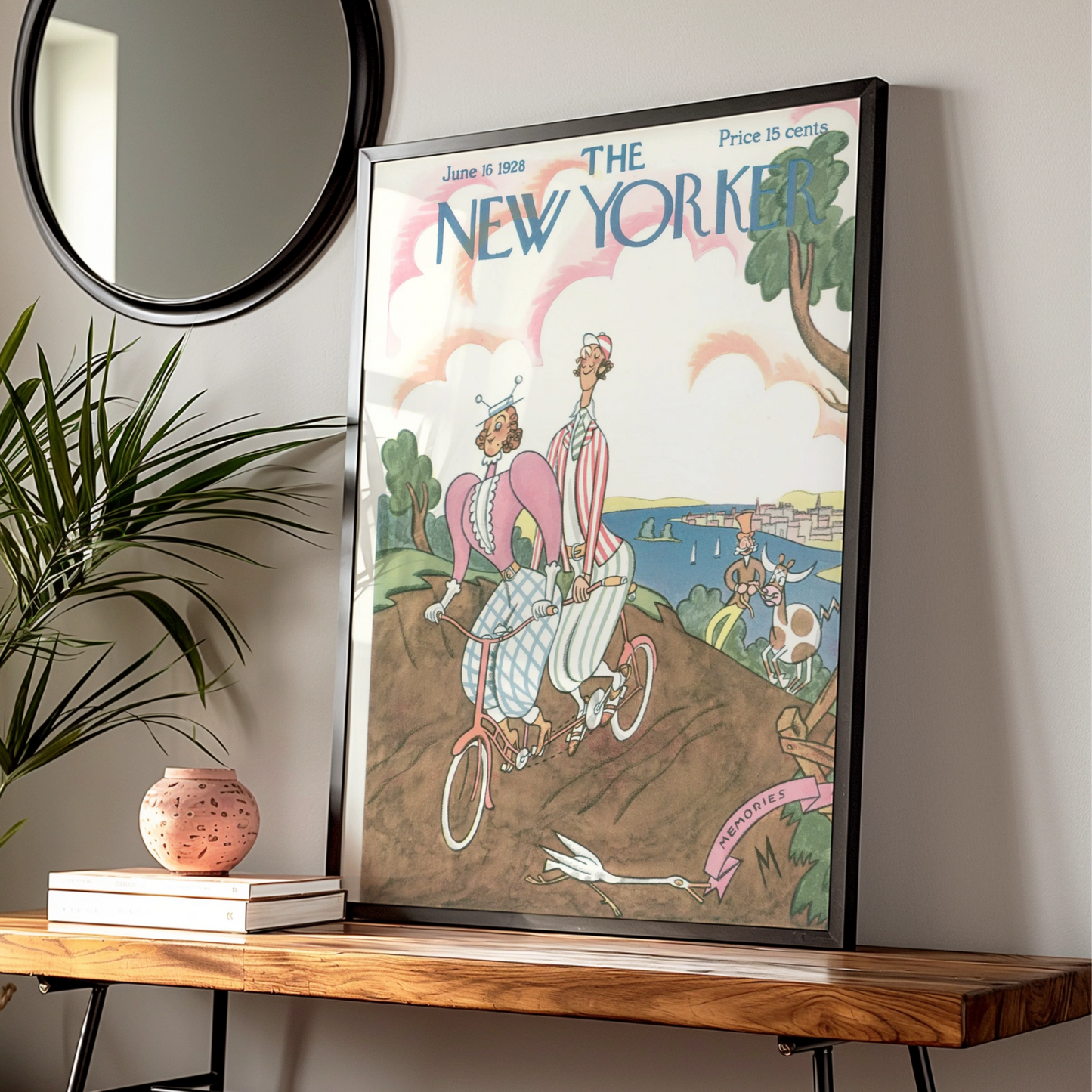 The New Yorker June 1928 Cover Poster, Vintage Cycling Couple Art Print, Retro Wall Art