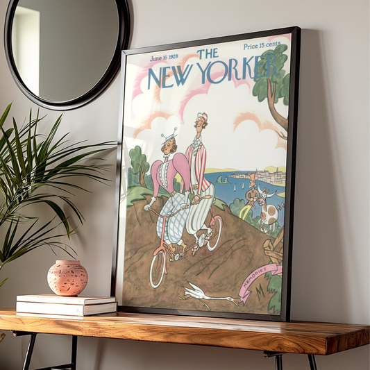 The New Yorker June 1928 Cover Poster, Vintage Cycling Couple Art Print, Retro Wall Art
