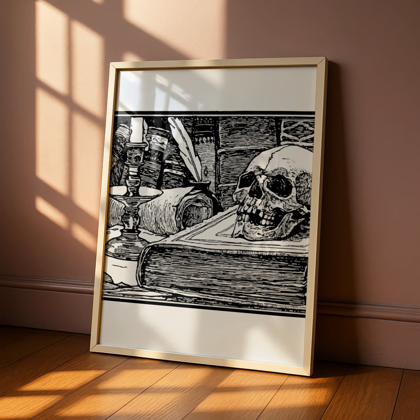 Halloween Skull Vanitas Poster, Gothic Black White Wall Art, Spooky Dark Academia Print