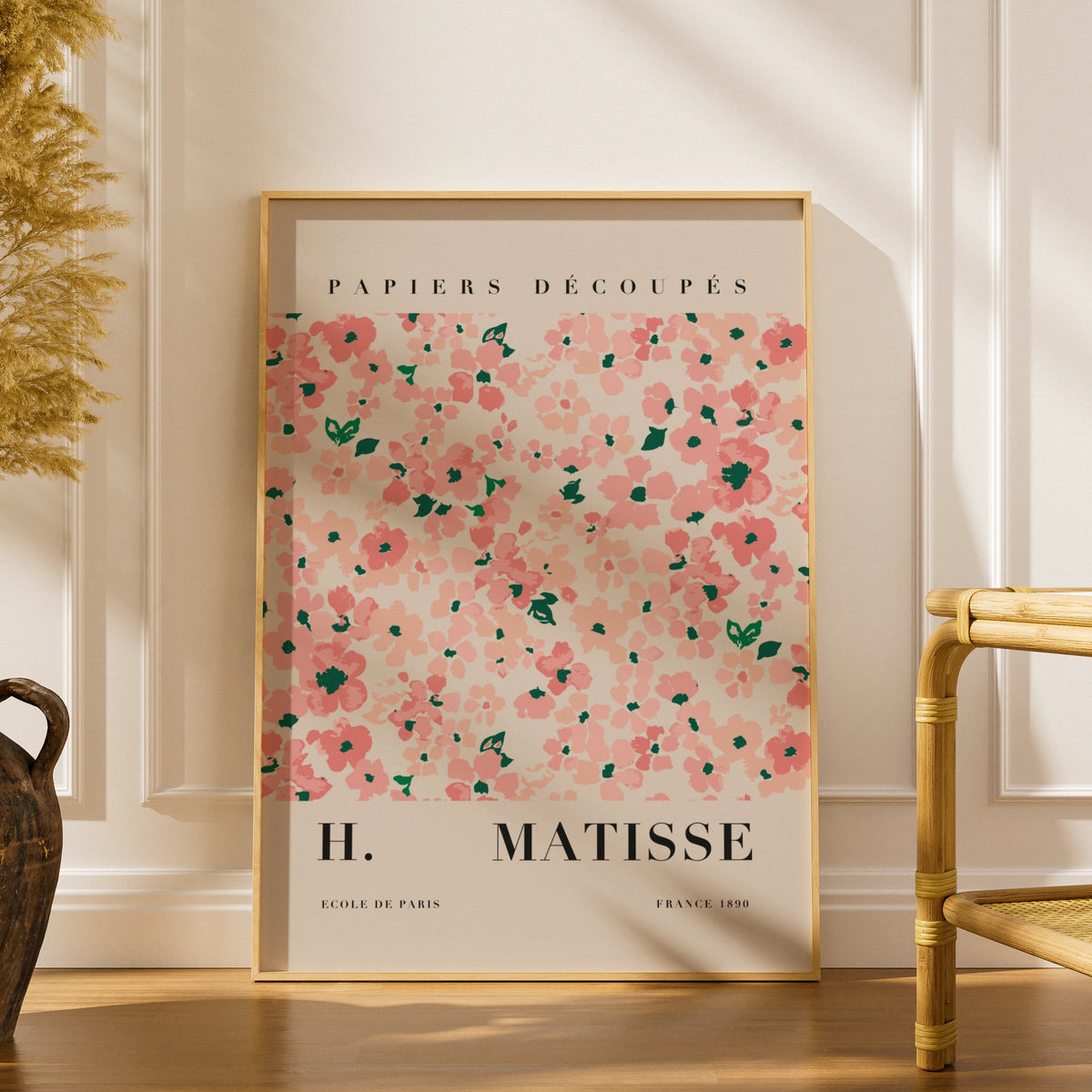 Pink Green Cut Paper Floral Wall Art Print, Colourful Modernist Poster – product image 1