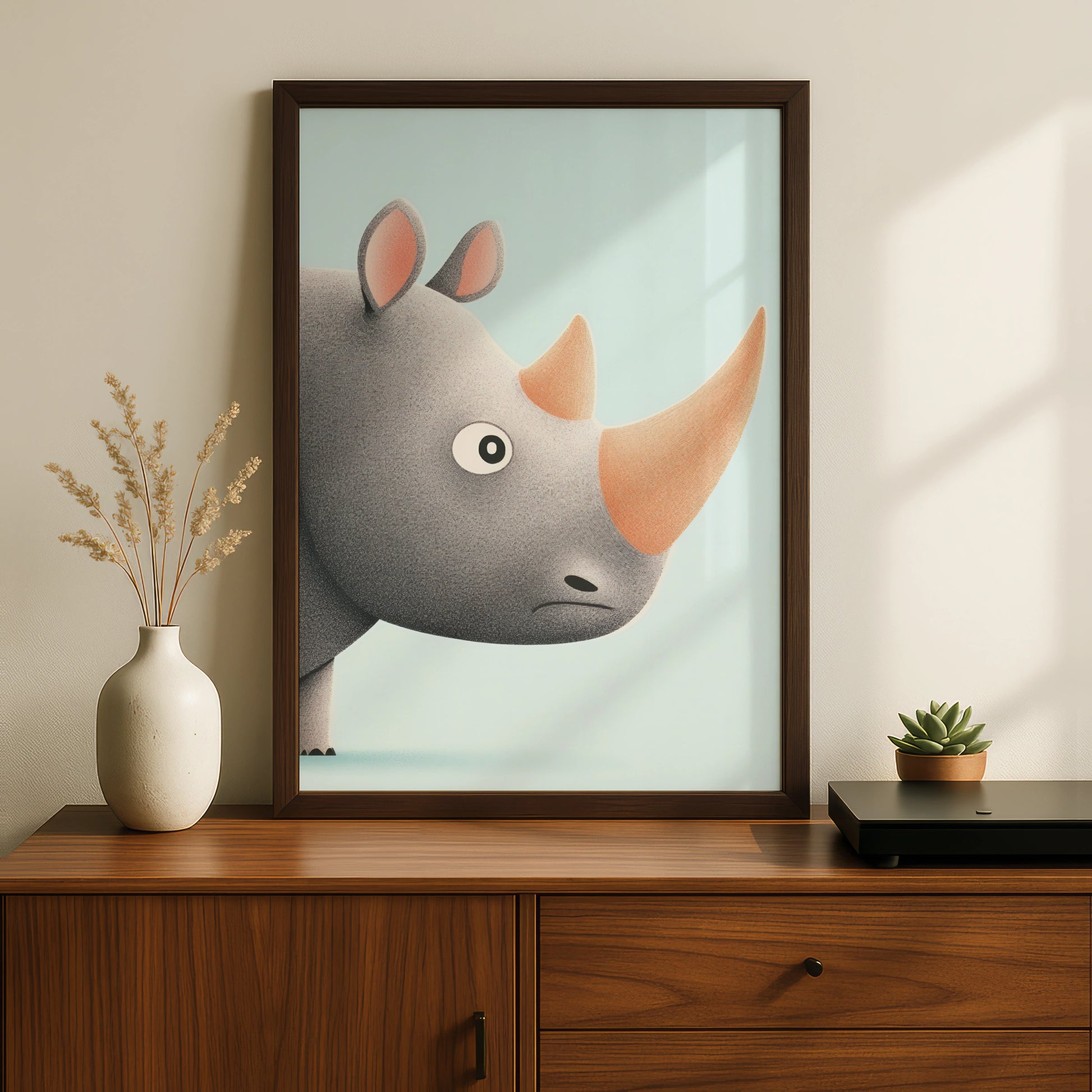 Rhino Nursery Wall Art, Cute Rhinoceros Print, Baby Animal Poster, Kids Room Decor