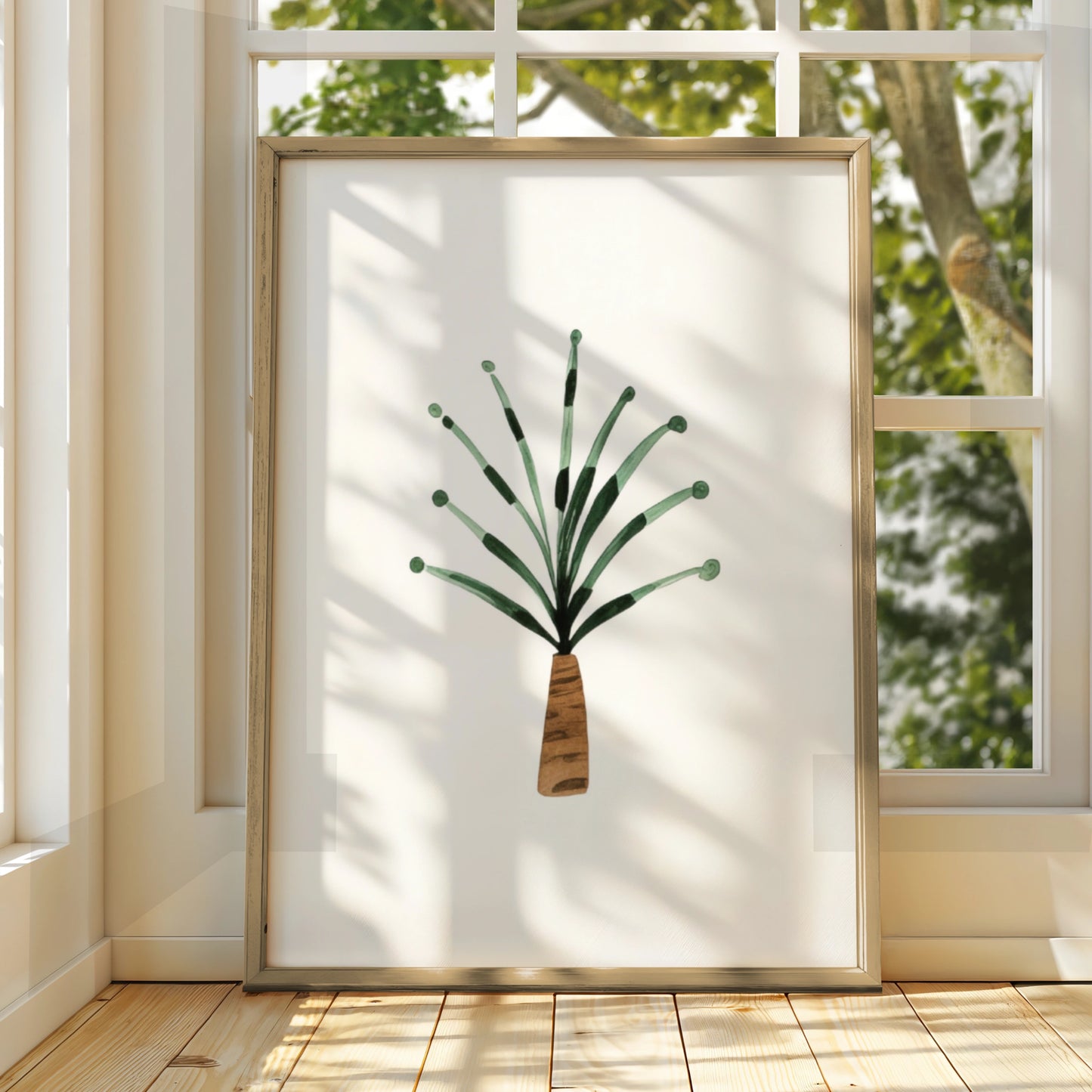 Nursery Plant Poster, Green Botanical Wall Art, Watercolour Potted Plant Print for Baby Room