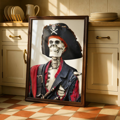Skeleton Pirate Halloween Art Print, Skull Crossbones Poster, Spooky Wall Art