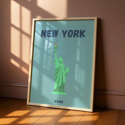 New York Travel Poster, Statue of Liberty Wall Art, Retro NYC Print, USA City Decor