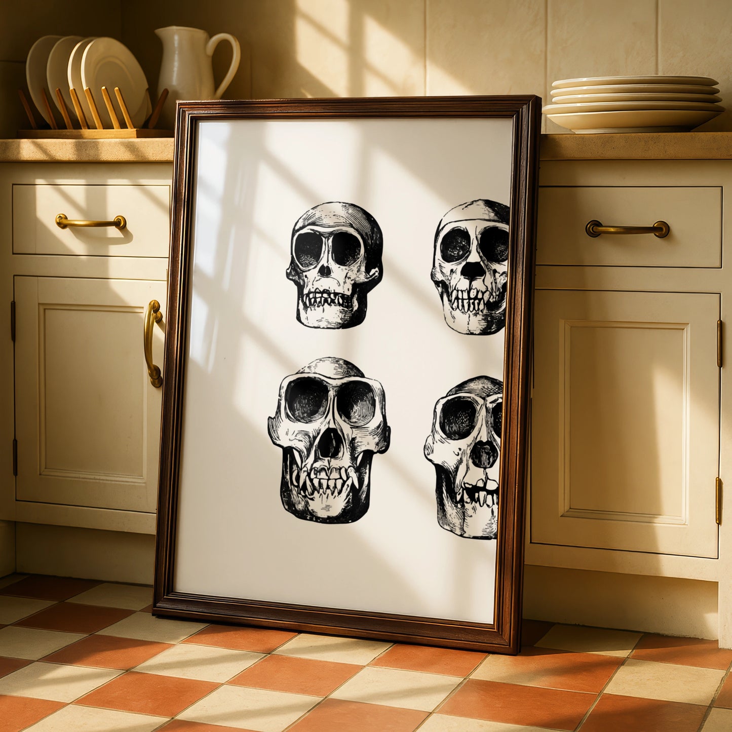 Halloween Skull Poster, Gothic Skeleton Wall Art, Black White Skull Print, Dark Spooky Decor