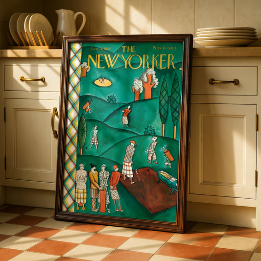 The New Yorker June 1928 Golf Course Cover Art Poster, Vintage Magazine Wall Art