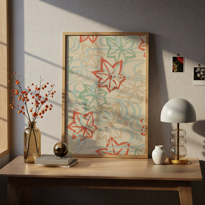Japanese Botanical Print, Vintage Woodblock Wall Art, Maple Leaf Floral Japandi Poster – A4 print