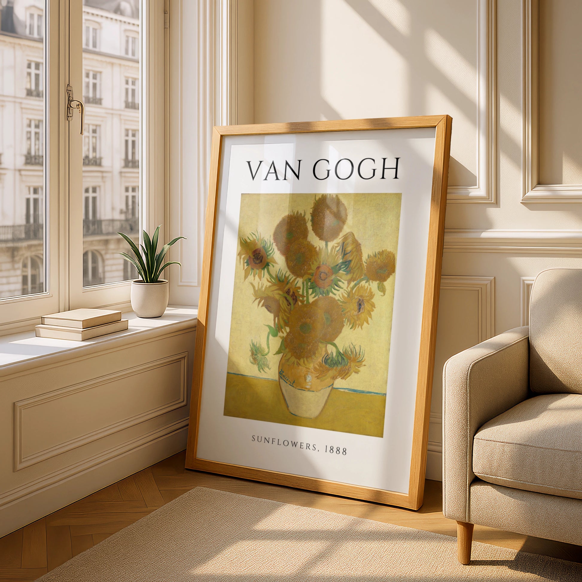 Van Gogh Sunflowers 1888 Wall Art Print | Yellow Floral Vintage Poster, Living Room – A5 Oak frame