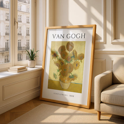 Van Gogh Sunflowers 1888 Wall Art Print | Yellow Floral Vintage Poster, Living Room – A5 Oak frame