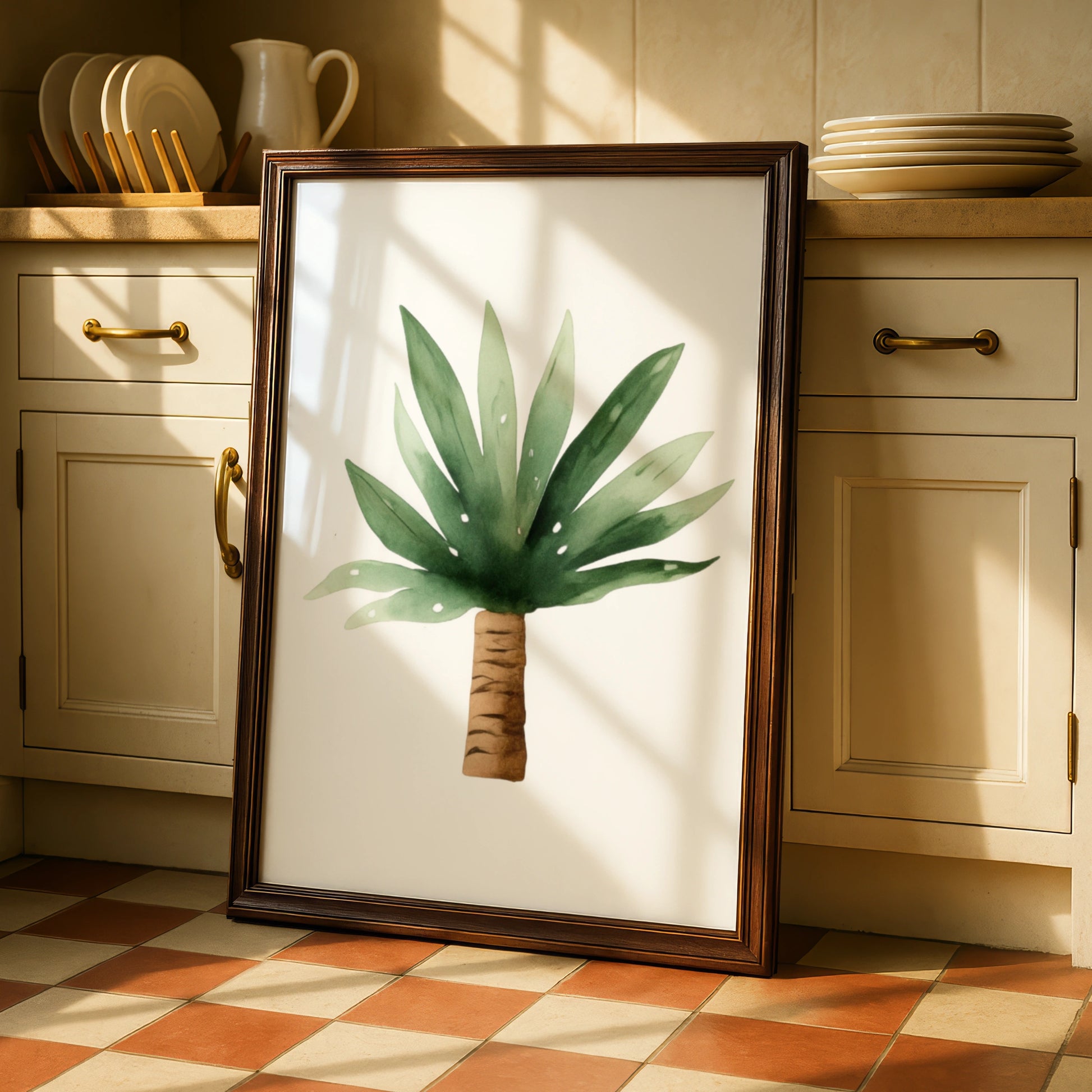 Watercolour Palm Tree Nursery Wall Art, Tropical Green Poster, Baby Room Print