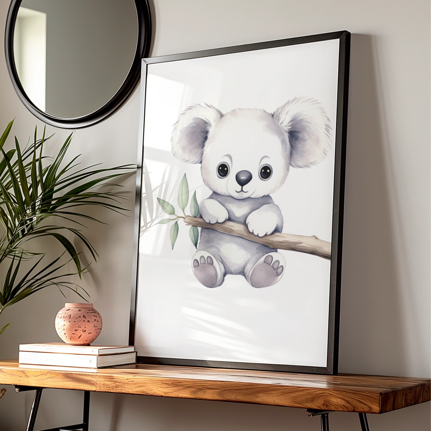 Koala Nursery Wall Art, Cute Baby Koala Print, Grey Animal Poster for Kids Room