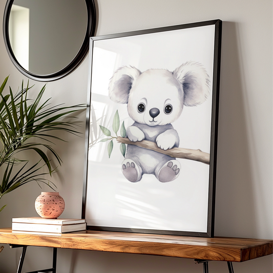 Koala Nursery Wall Art, Cute Baby Koala Print, Grey Animal Poster for Kids Room