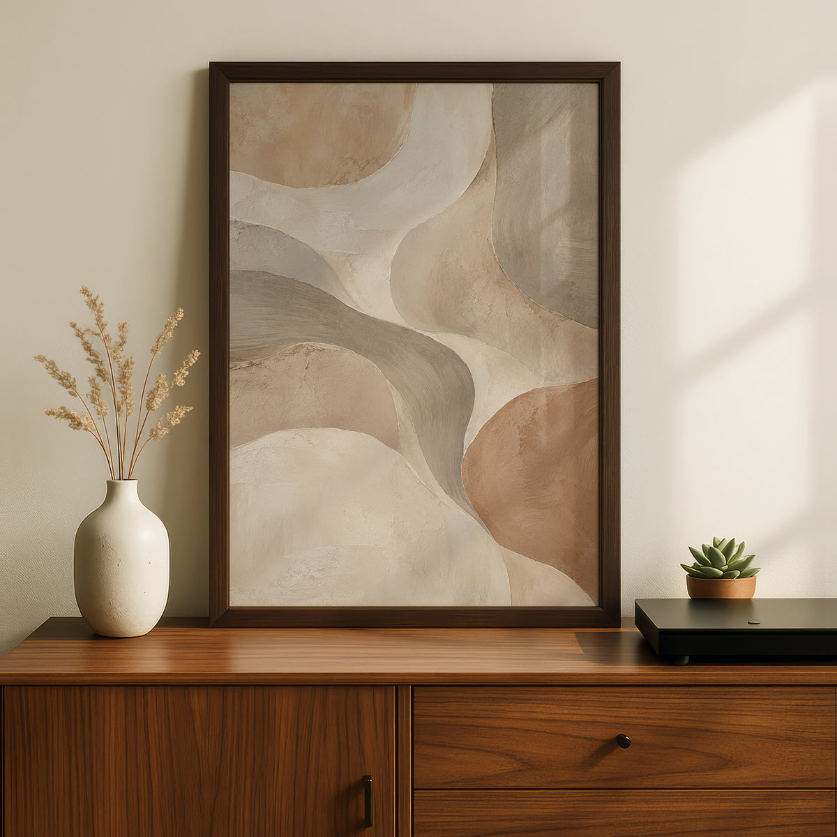 Abstract Neutral Tones Australian Wall Art, Earthy Beige Curves, Modern Landscape Print