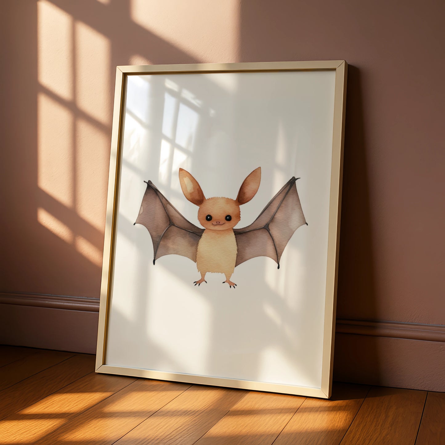 Cute Bat Nursery Wall Art, Watercolour Animal Poster, Kids Room Decor Print