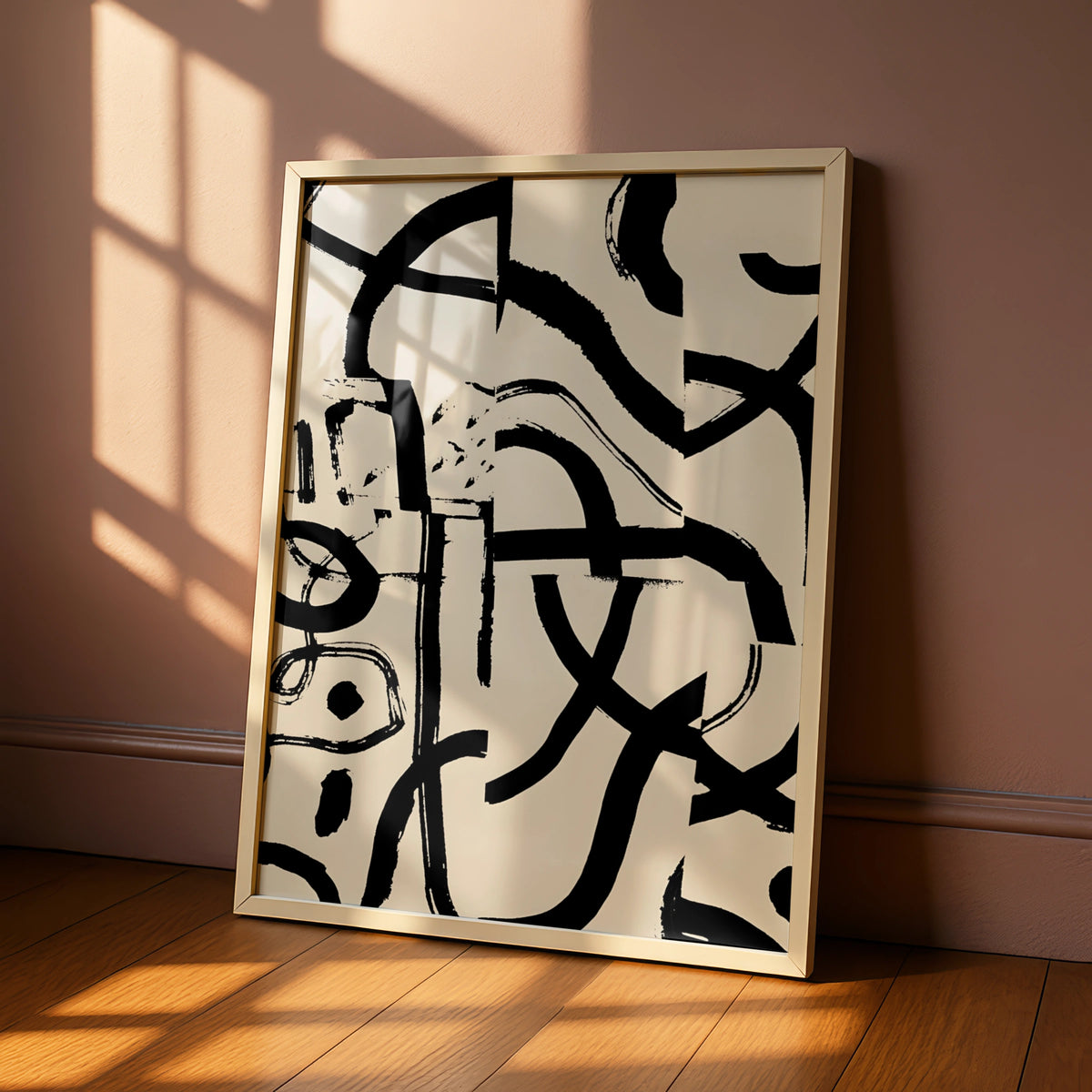 Abstract Brush Stroke Wall Art, Monochrome Black Cream Modern Print, Gallery Wall Poster