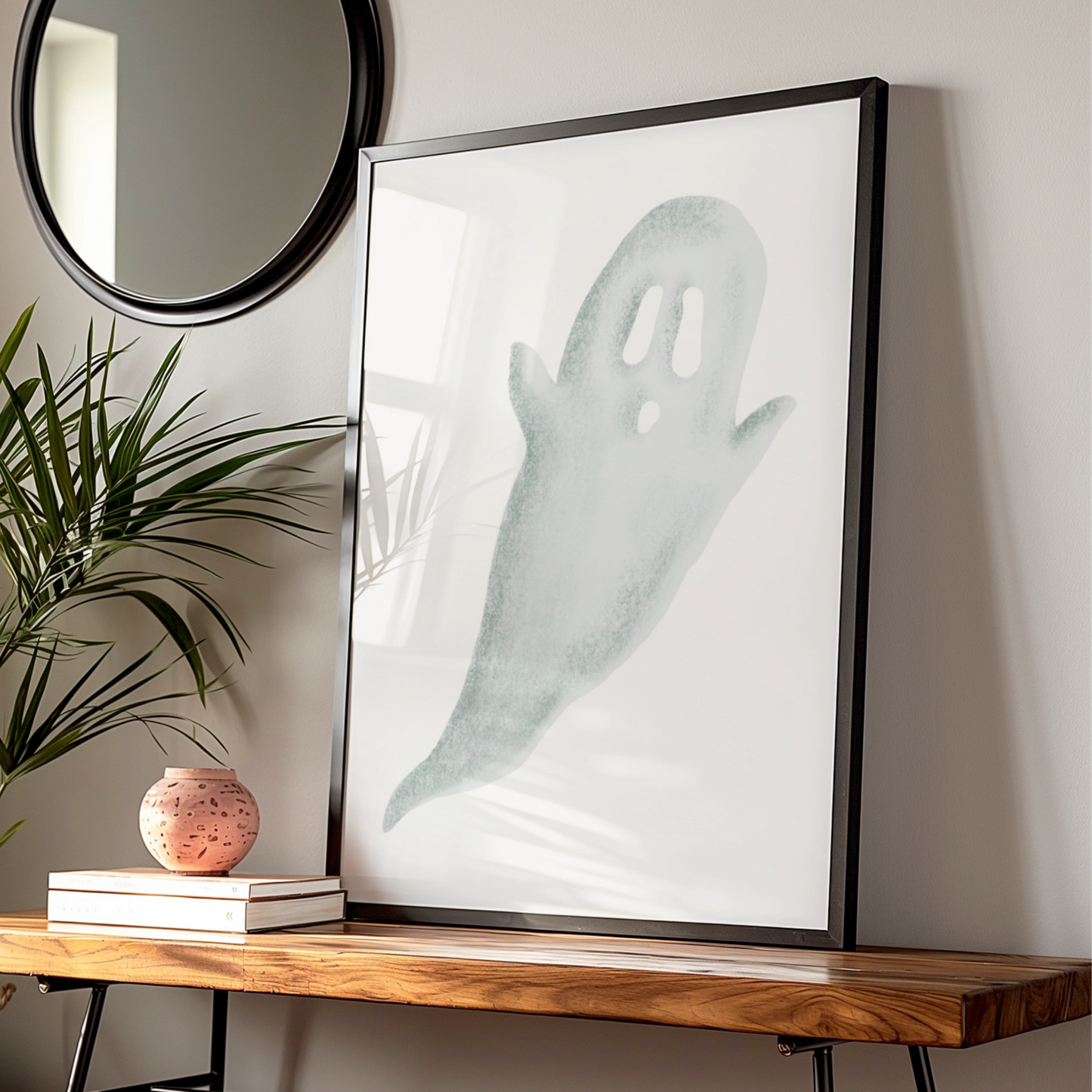 Halloween Ghost Poster, Spooky Ghost Wall Art, Minimalist Halloween Print, Sage Green Home Decor