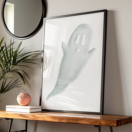 Halloween Ghost Poster, Spooky Ghost Wall Art, Minimalist Halloween Print, Sage Green Home Decor