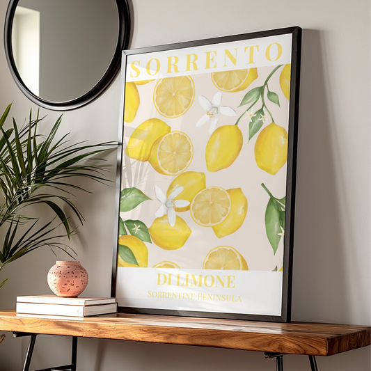 Sorrento Lemon Poster, Italian Maximalist Wall Art, Di Limone Kitchen Print, Yellow