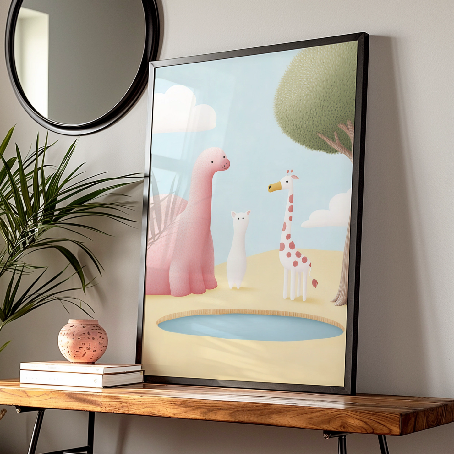 Nursery Wall Art Dinosaur Giraffe Print, Cute Animal Poster, Baby Room Decor