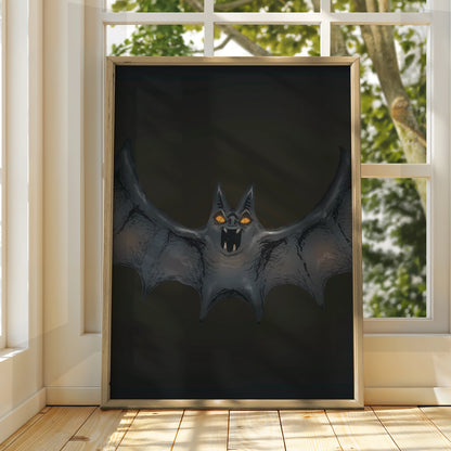 Halloween Bat Wall Art, Spooky Dark Gothic Poster, Creepy Bat Print, Horror Home Decor