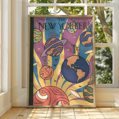 The New Yorker 1927 Space Planets Cover Poster, Art Deco Vintage Wall Art Print