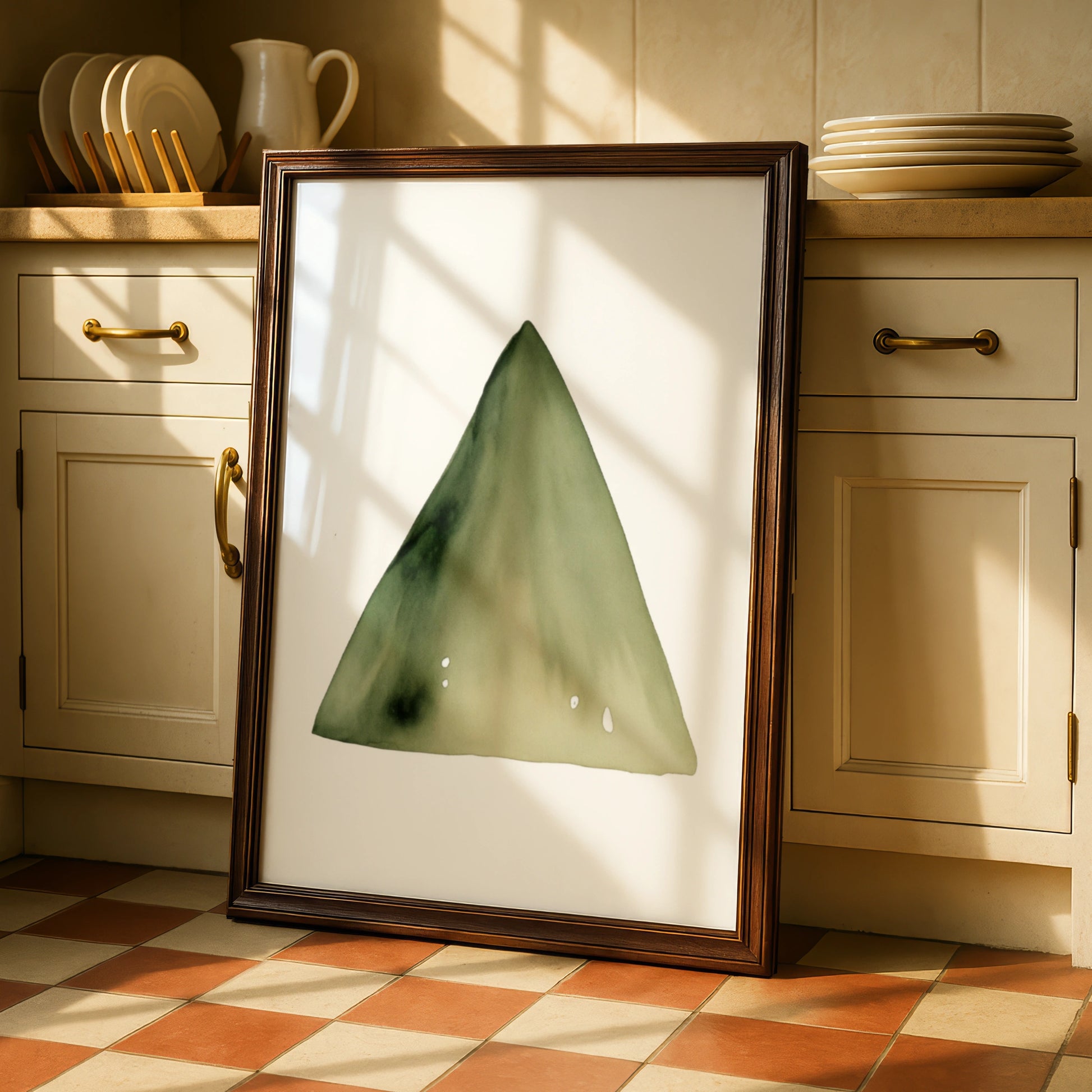 Green Watercolour Triangle Nursery Wall Art, Sage Shape Print, Baby Room Poster
