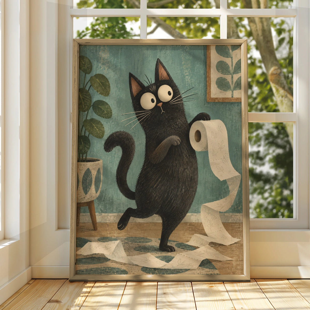 Guilty Black Cat Toilet Roll Cartoon Poster