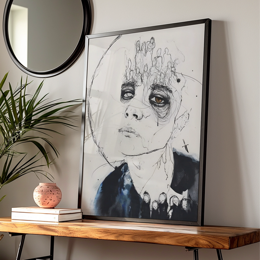 Abstract Portrait Wall Art, Monochrome Figure Print, Expressive Face Poster, Modern Black White