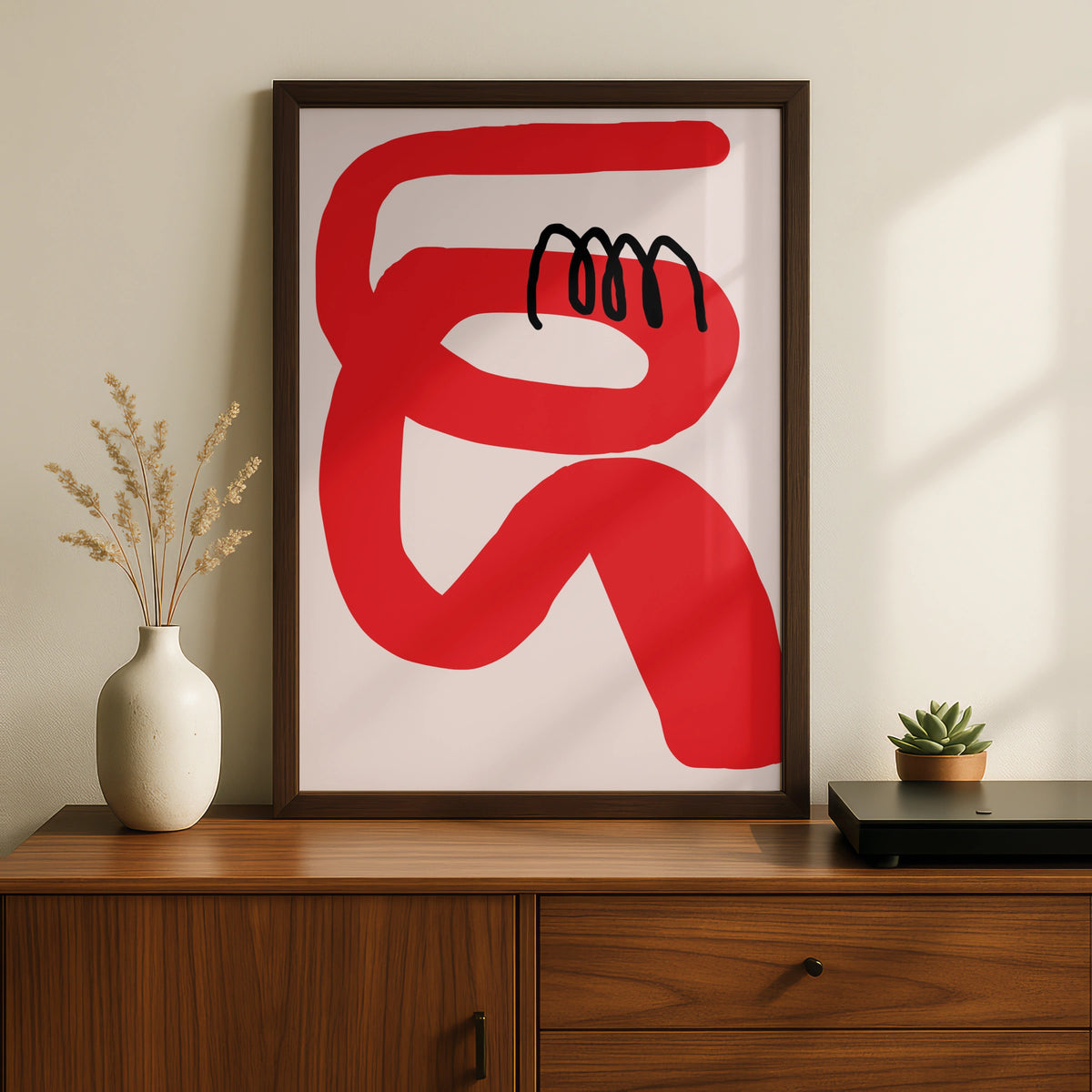 Bold Red Abstract Figure Poster, Modern Maximalist Wall Art, Eclectic Art Print