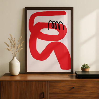 Bold Red Abstract Figure Poster, Modern Maximalist Wall Art, Eclectic Art Print