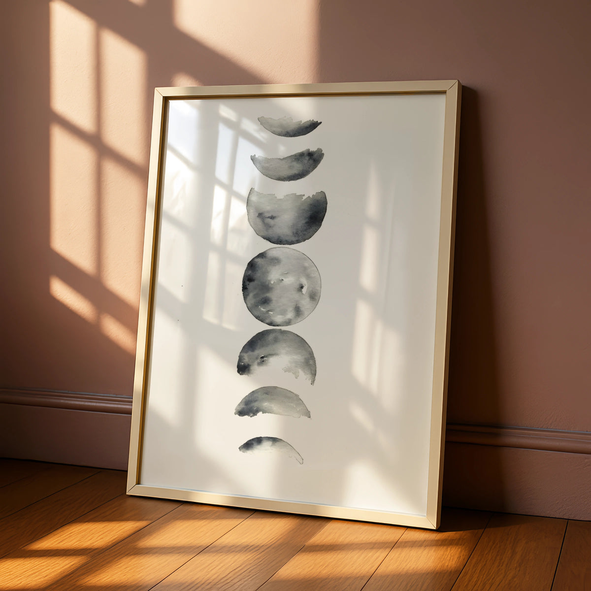 Moon Phases Watercolour Print, Monochrome Wall Art, Minimalist Lunar Poster, Modern Grey Decor