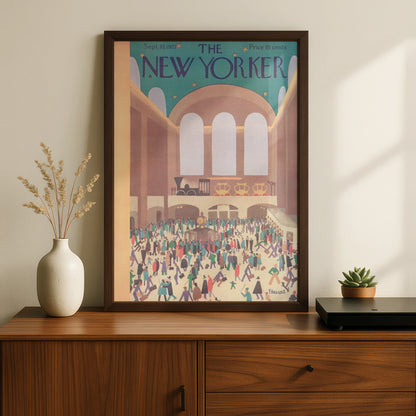 The New Yorker 1927 Grand Central Station Poster, Vintage Art Deco NYC Wall Art