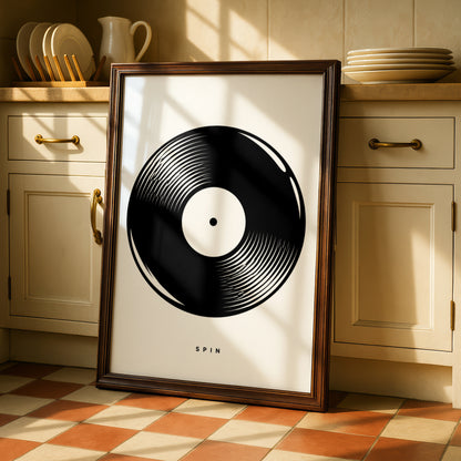 Vinyl Record Print, Monochrome Wall Art, Music Poster, Black and White Minimalist Decor