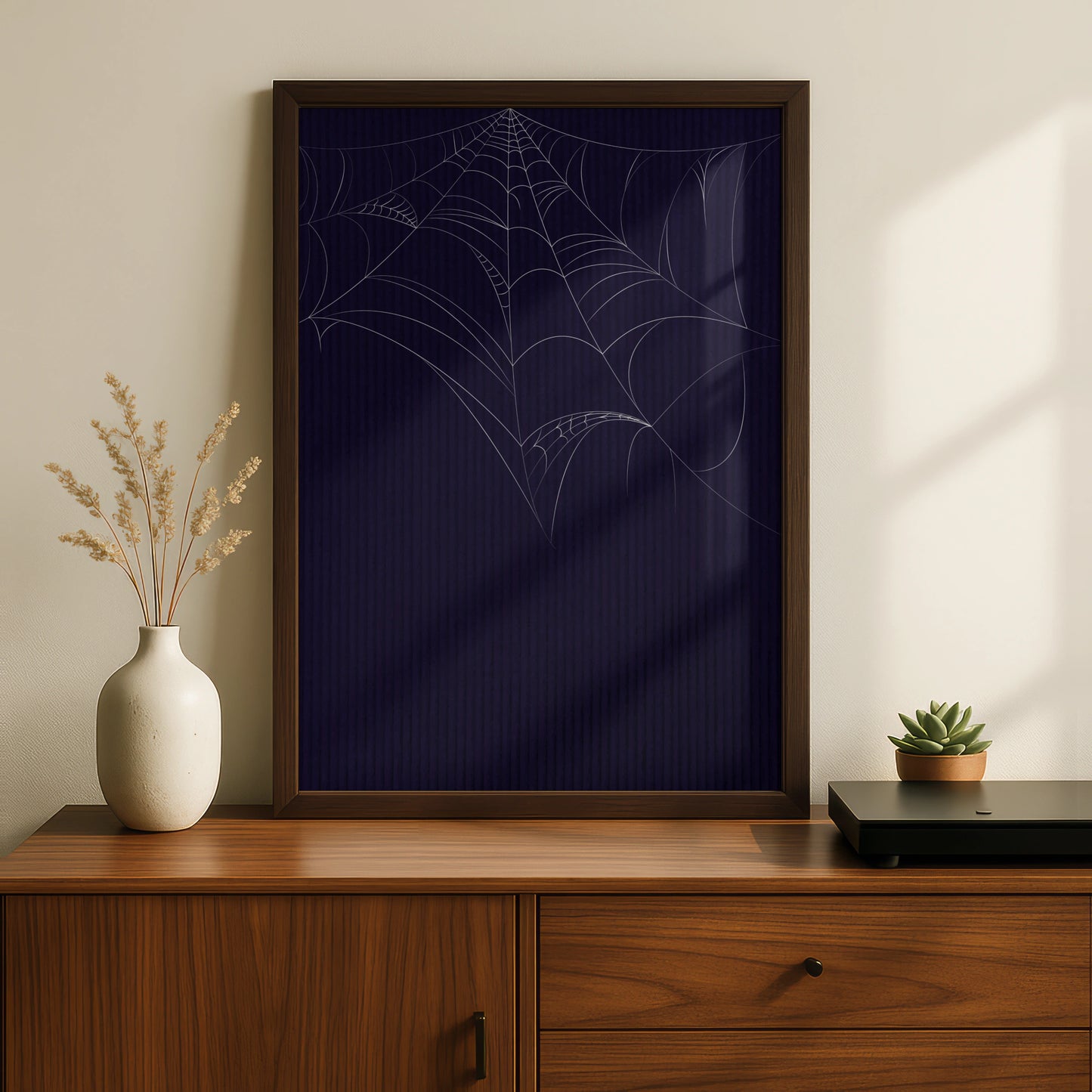Halloween Spider Web Poster, Dark Navy Spooky Wall Art, Gothic Home Decor Print