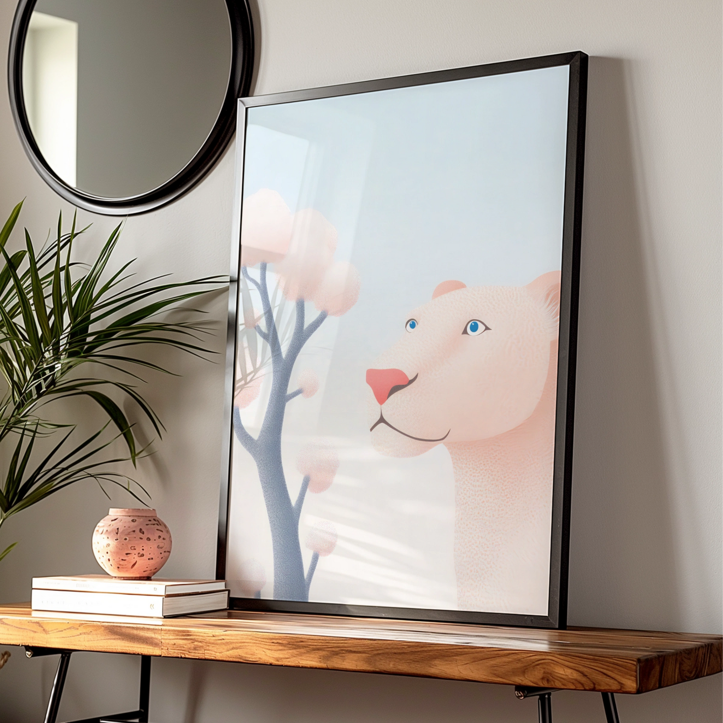 Lion Nursery Wall Art, Cute Lioness Print, Pastel Baby Room Poster, Kids Animal Decor Gift