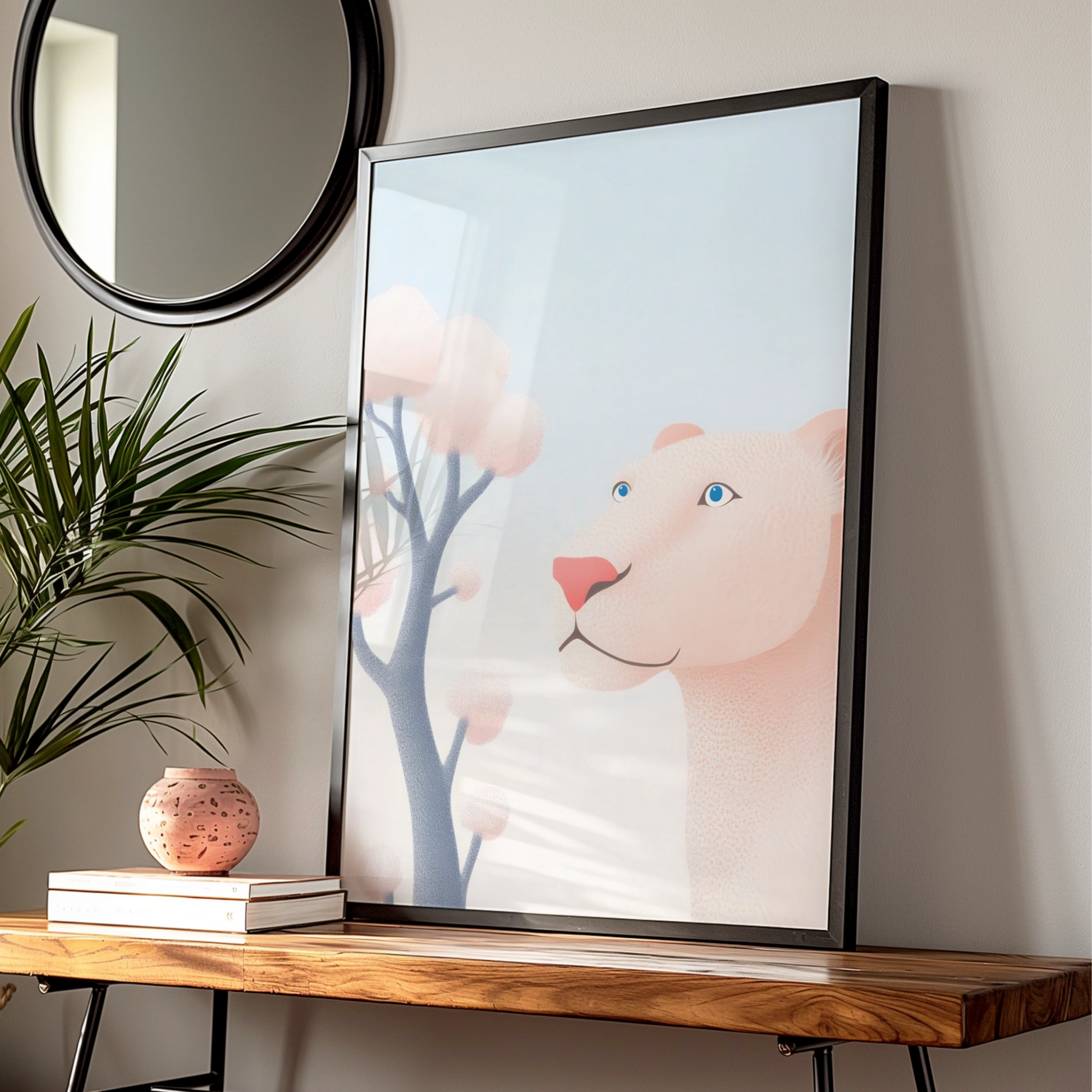 Lion Nursery Wall Art, Cute Lioness Print, Pastel Baby Room Poster, Kids Animal Decor Gift