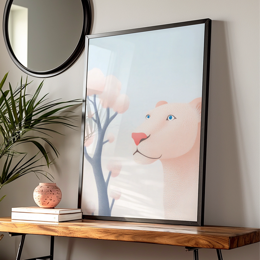 Lion Nursery Wall Art, Cute Lioness Print, Pastel Baby Room Poster, Kids Animal Decor Gift