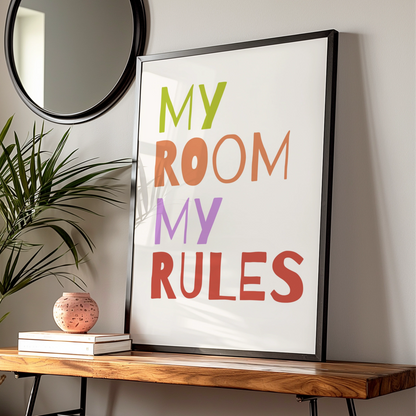 My Room My Rules Nursery Wall Art, Kids Bedroom Poster, Colourful Children Print
