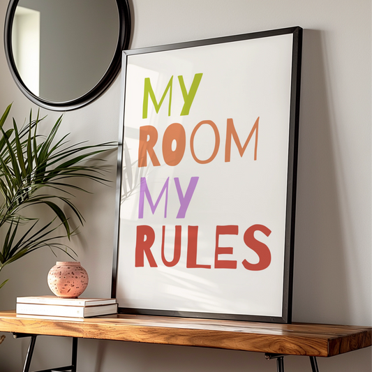 My Room My Rules Nursery Wall Art, Kids Bedroom Poster, Colourful Children Print
