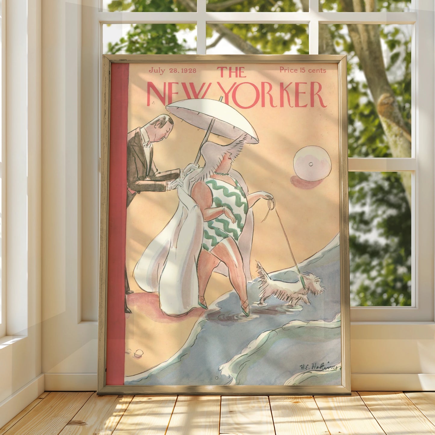 The New Yorker July 1928 Beach Cover Poster, Vintage Art Deco Wall Art Print