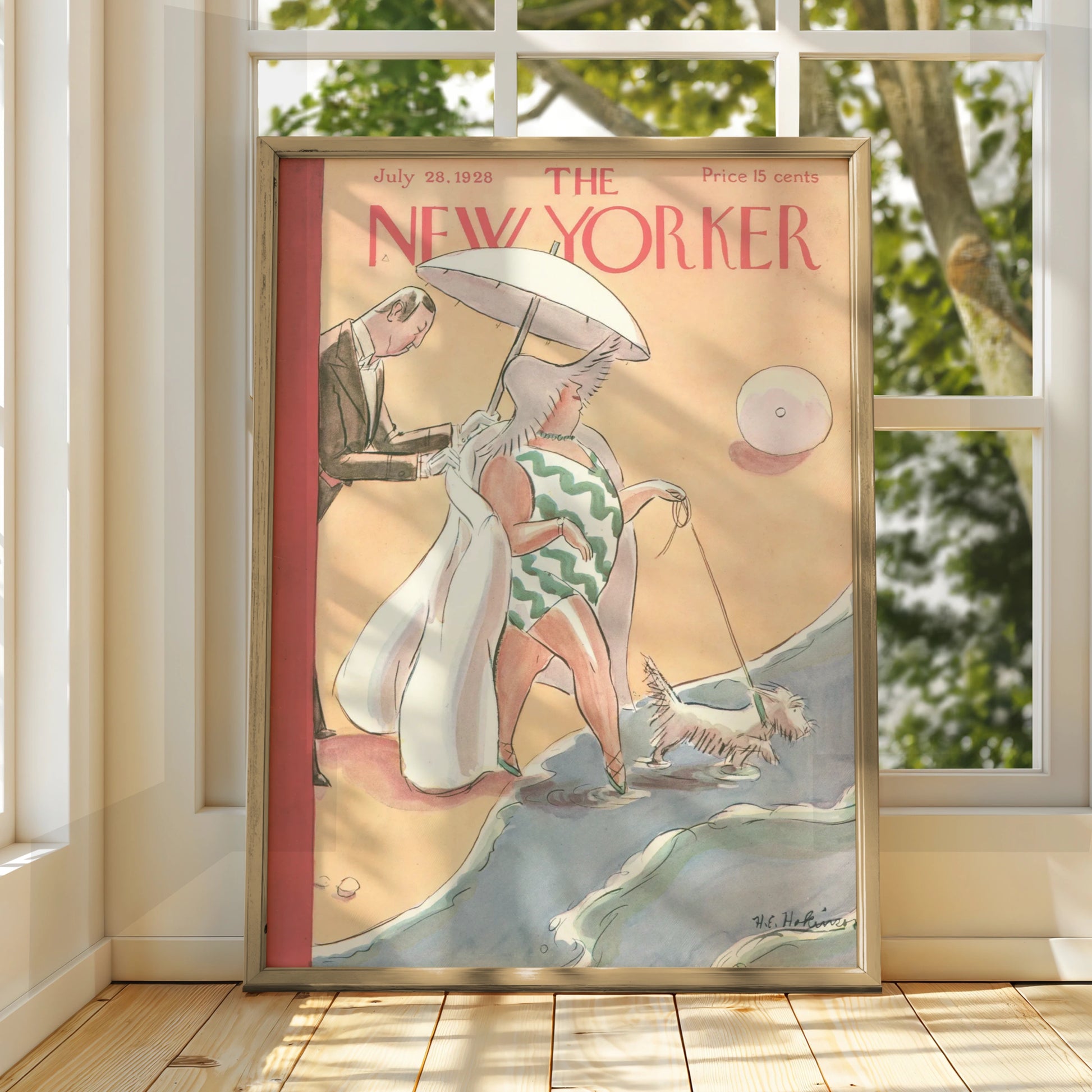 The New Yorker July 1928 Beach Cover Poster, Vintage Art Deco Wall Art Print