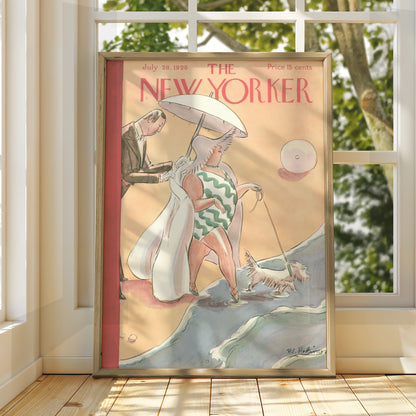 The New Yorker July 1928 Beach Cover Poster, Vintage Art Deco Wall Art Print