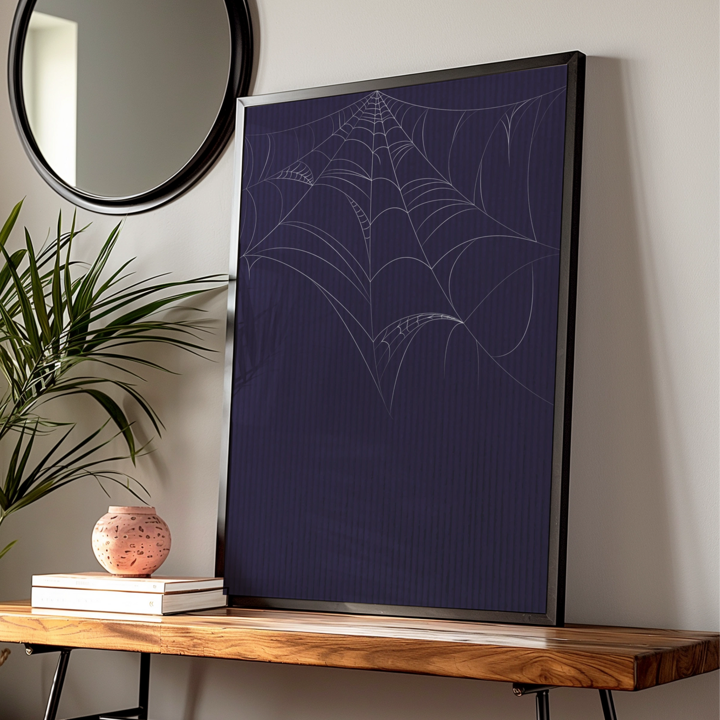 Halloween Spider Web Poster, Dark Navy Spooky Wall Art, Gothic Home Decor Print