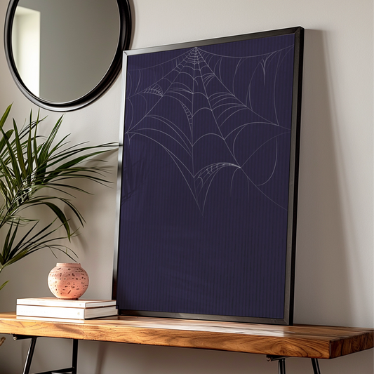 Halloween Spider Web Poster, Dark Navy Spooky Wall Art, Gothic Home Decor Print