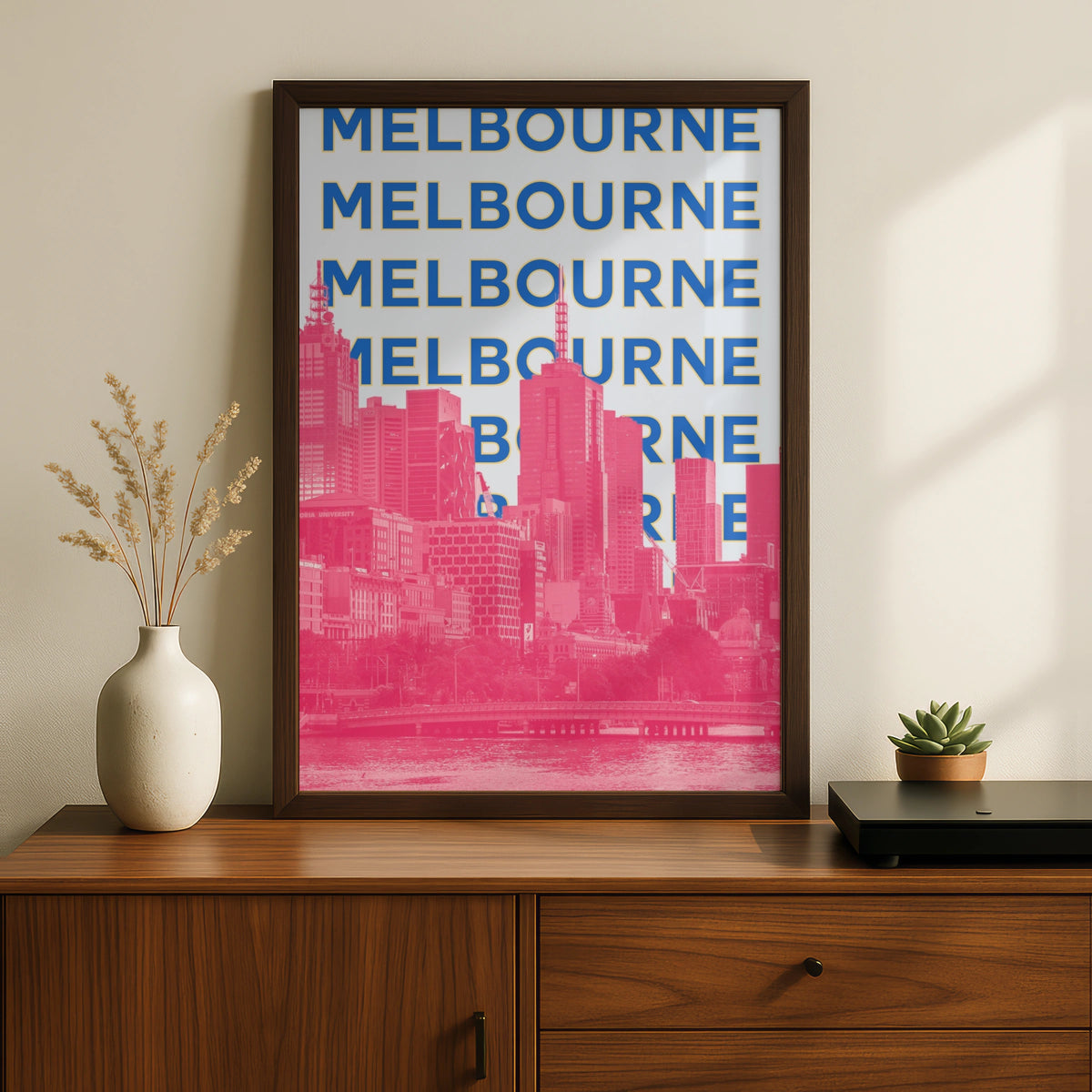 Melbourne Travel Poster, Australia City Wall Art, Retro Skyline Print, Bold Typography