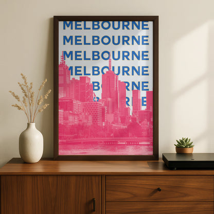 Melbourne Travel Poster, Australia City Wall Art, Retro Skyline Print, Bold Typography