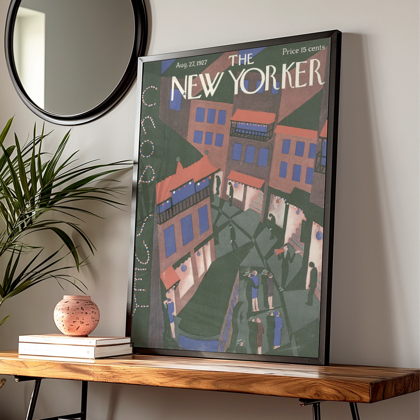 New Yorker 1927 Cover Poster, Art Deco NYC Street Scene, Vintage Magazine Wall Art